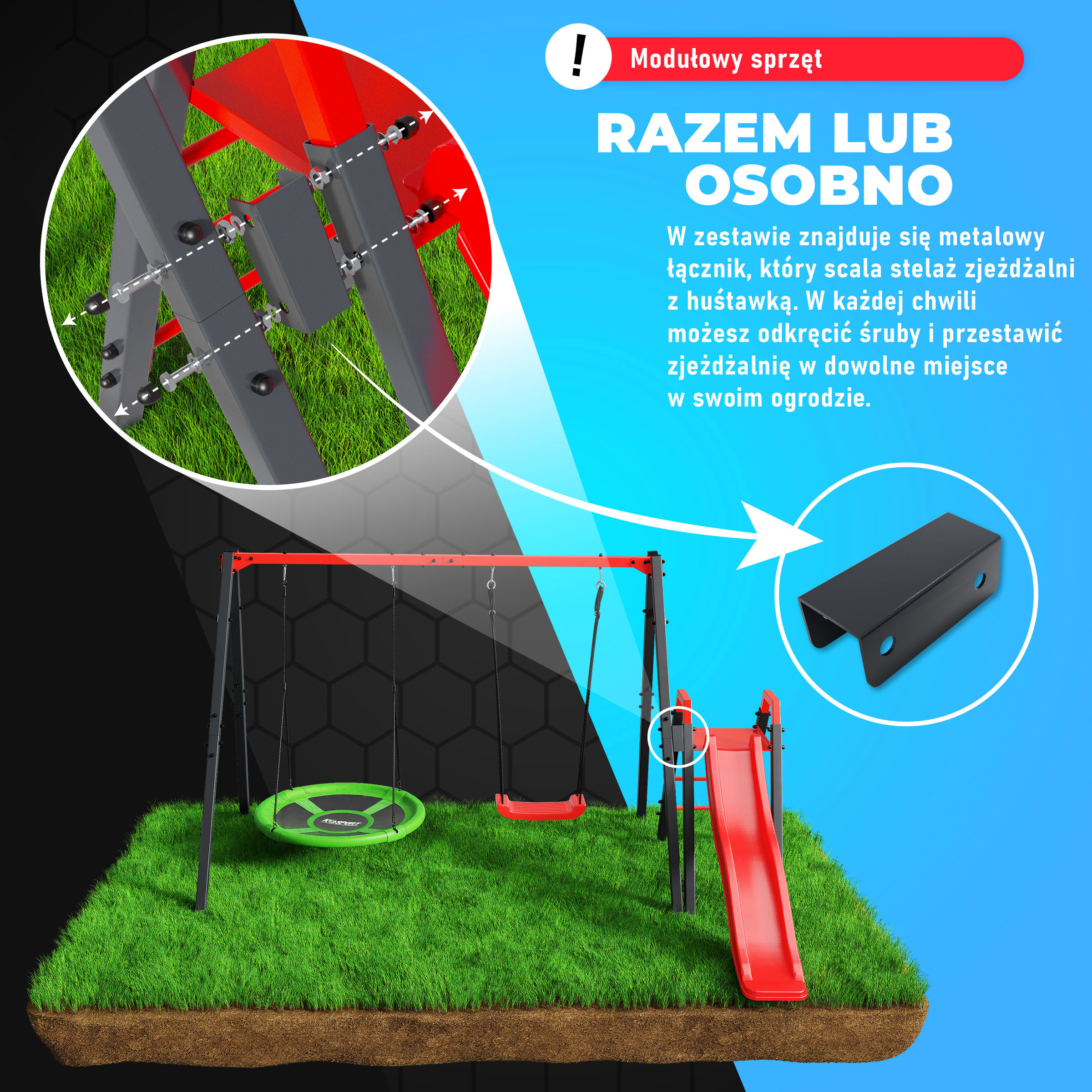 Modułowa huśtawka ogrodowa ze zjeżdżalnią bocianie gniazdo KSOZ021 - obrazek 5