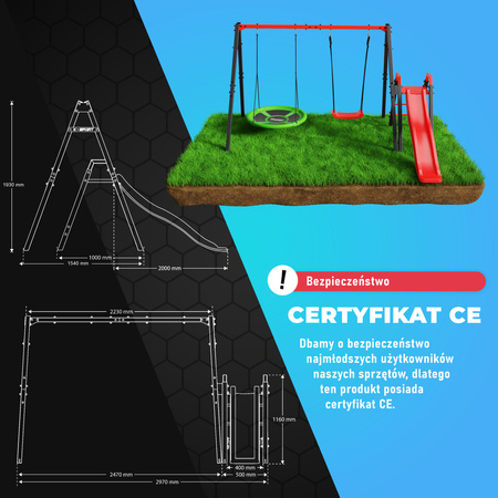 Modułowa huśtawka ogrodowa ze zjeżdżalnią bocianie gniazdo KSOZ021 - obrazek 6